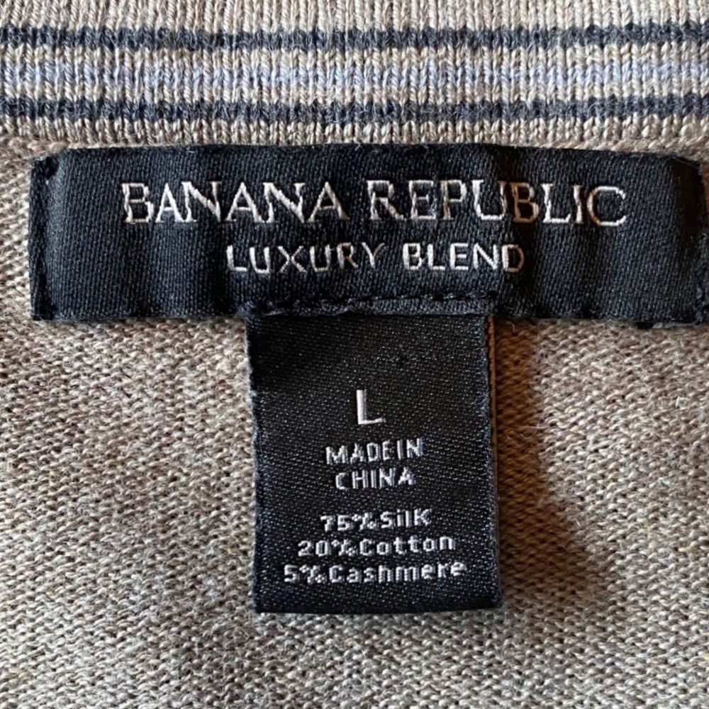 BANANA‎ REPUBLIC Luxury Blend Silk Cashmere V Neck Sweater SZ L Beige Tan Casual - Picture 5 of 6